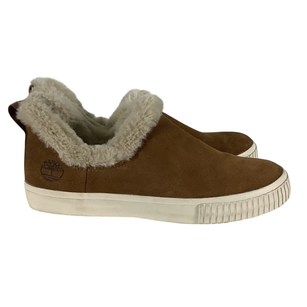 Timberland Skyla Bay Suede Faux Fur Slip On Sneakers Wheat Brown A2CDJ Womens7.5